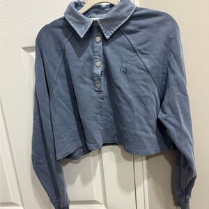Calvin Klein Cropped Polo Sweatshirt in Dusty Blue